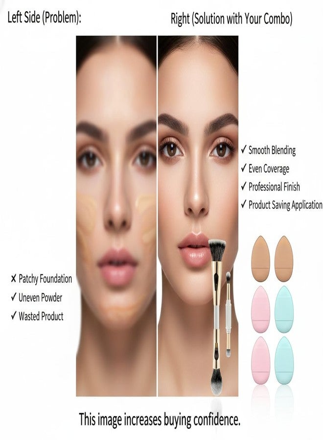 Makeup Brush 4 in 1 Combo with 6 Finger Puffs – Multi-Use Foundation, Concealer & Face Blending Set (Reusable & Soft) - Image 5