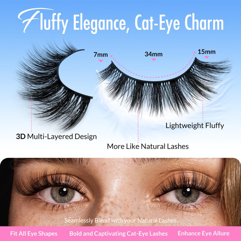 Bepholan False Eyelashes Natural Look Wispy 3D Super Fluffy False Lashes Volume Cat Eye Lashes 5 Pairs Faux Mink Lashes (DV05) - Image 2