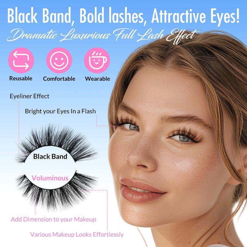 Bepholan False Eyelashes Natural Look Wispy 3D Super Fluffy False Lashes Volume Cat Eye Lashes 5 Pairs Faux Mink Lashes (DV05) - Image 3