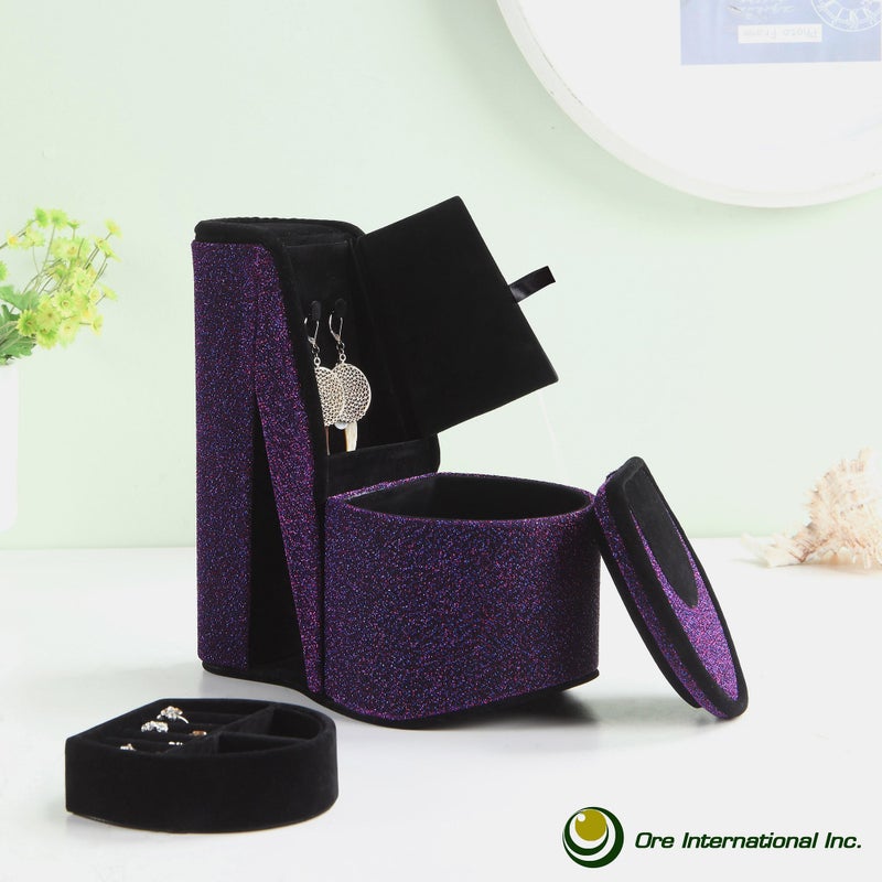 ORE International HBB1836 Iridescent High Heel Shoe Hidden Jewelry Box, Purple Velvet, 9" - Image 4