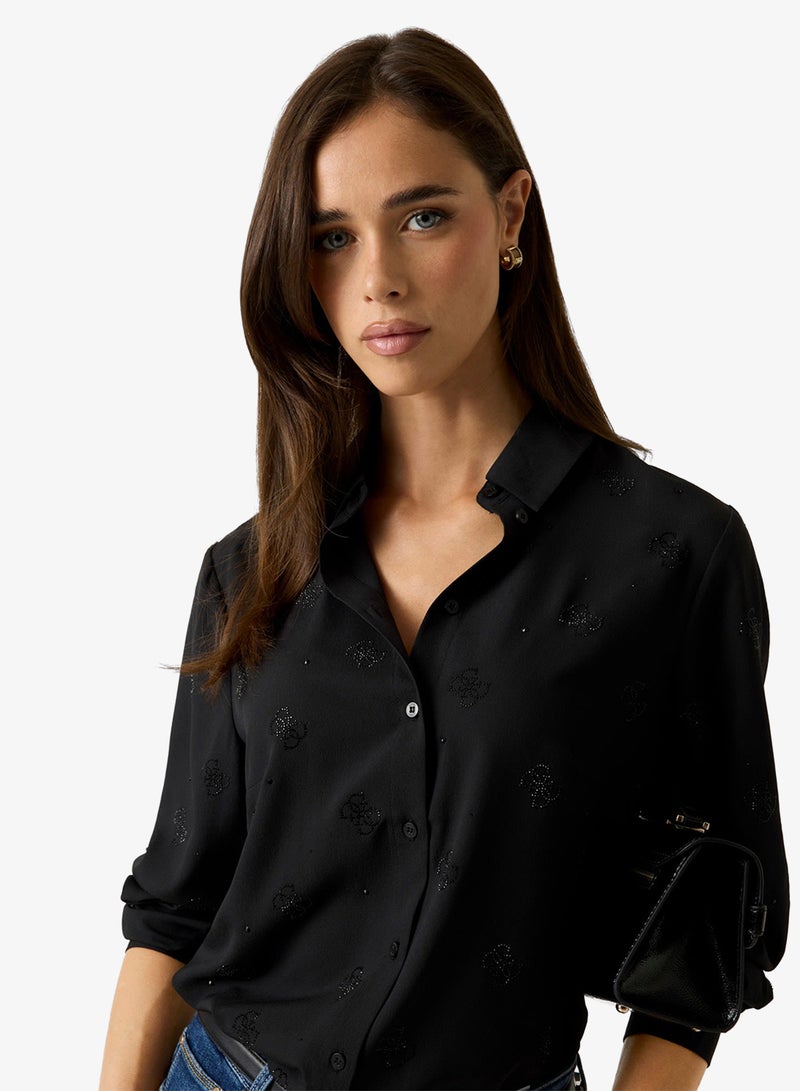 GUESS Long Sleeve Flore Logo Hotfix Shirt - Image 3