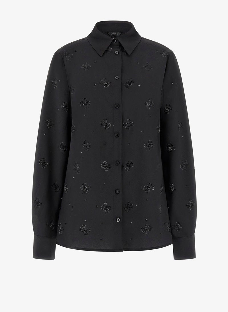 GUESS Long Sleeve Flore Logo Hotfix Shirt - Image 5