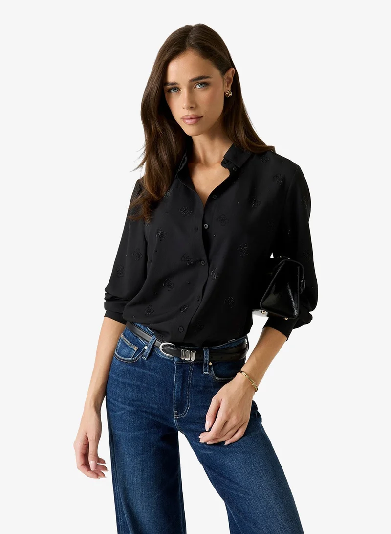 GUESS  Long Sleeve Flore Logo Hotfix Shirt for Women | Best Price UAE