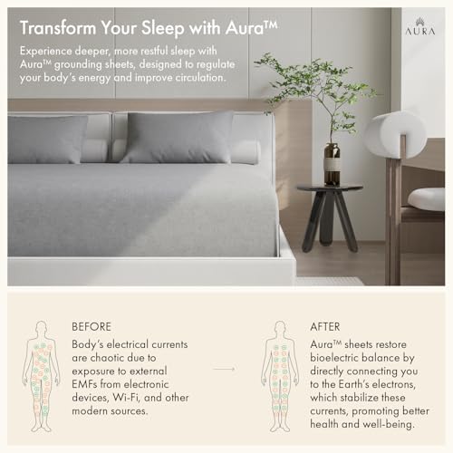 Aura™ Luxury Grounding Sheets King Size, 12% Pure Silver - Highest Silver Content Available - Grounding Bed Sheets - Grounded Sheets King Size - 78" x 80" x 15" - Gray, Fitted - Image 2