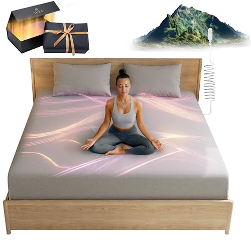 Aura™ Luxury Grounding Sheets King Size, 12% Pure Silver - Highest Silver Content Available - Grounding Bed Sheets - Grounded Sheets King Size - 78" x 80" x 15" - Gray, Fitted - Image 1