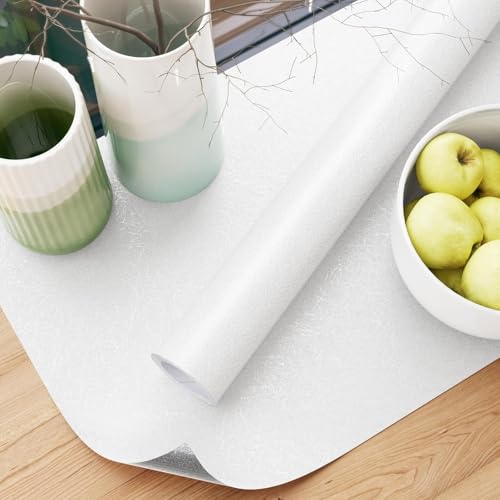 AAMATY 45×600 Cm, Silk White Wallpaper for Walls Waterproof Vinyl Film Self Adhesive Peel & Stick 3D Embossed Hexagon Design Kitchen, Cabinet, Furniture PVC Lamination Roll. - Image 2