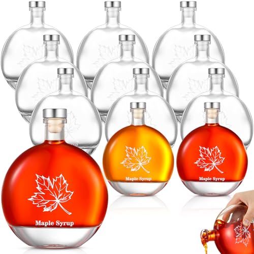 Maxdot 12 Pcs 8oz Glass Maple Syrup Bottles Clear Reusable Glass Bottles with Lids Loop Handle and Maple Syrup Stickers bottle Container for Milk Potion Juice Sauce Oil Storage Gift - Image 1