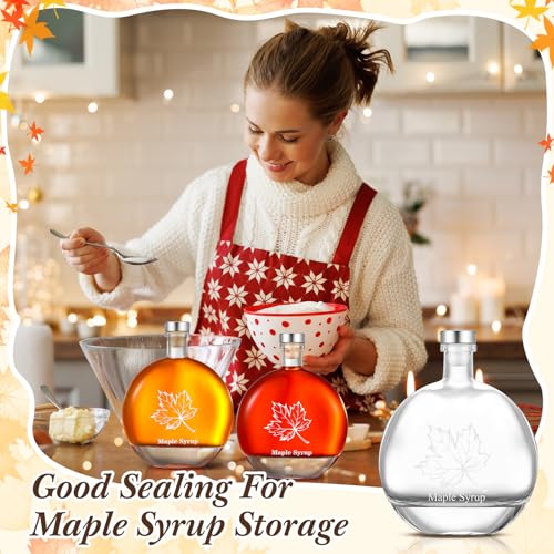 Maxdot 12 Pcs 8oz Glass Maple Syrup Bottles Clear Reusable Glass Bottles with Lids Loop Handle and Maple Syrup Stickers bottle Container for Milk Potion Juice Sauce Oil Storage Gift - Image 5