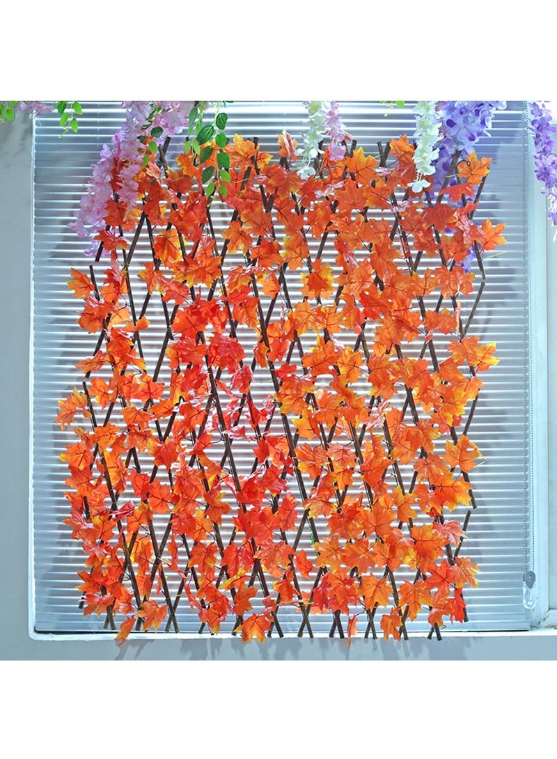 LINGWEI Expandable Wicker Fence Privacy Screen Simulation Telescopic Fence Artificial Leaf Garden Decorative Wooden Fence with Artificial Plants Orange Maple Leaves - Image 1