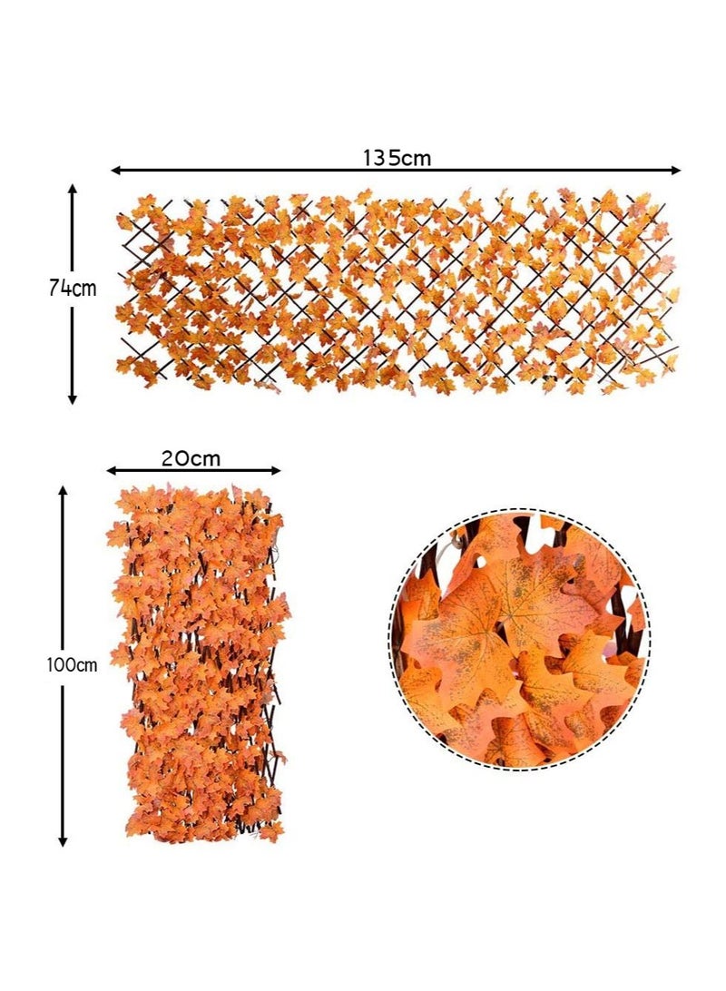 LINGWEI Expandable Wicker Fence Privacy Screen Simulation Telescopic Fence Artificial Leaf Garden Decorative Wooden Fence with Artificial Plants Orange Maple Leaves - Image 4