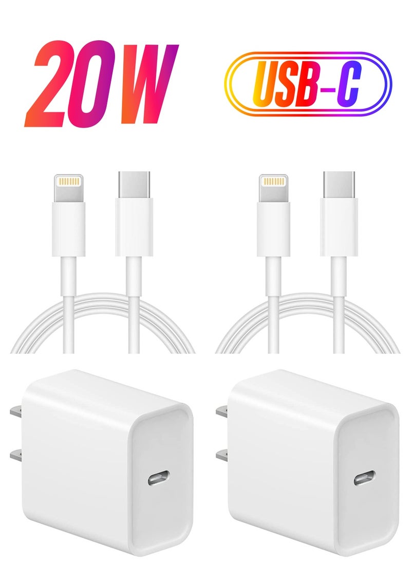 2 piece USB C Fast Charger -MFi Certified - 20W PD Fast Charger with 6FT C to Type C Charger Adapter Compatible with iPhone 13/13 Pro/iPhone 12/12 Mini/12 Pro/12 Pro Max/11 Pro Max/XS Max/XS/XR/X  - Image 1