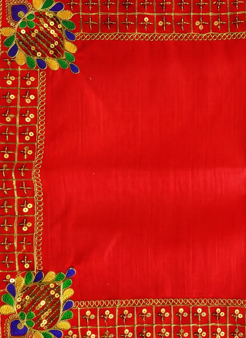 Madhoor Velvet Zari Grid Decorative Pooja Aasan Red for Pooja, Deity Idol Placement & Home Temples, 16 x 22 Inches - Image 2