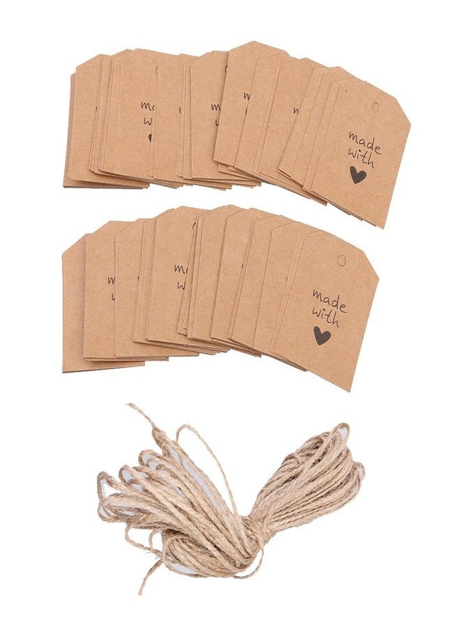 atmiyamart Pack of 100 Pcs Made with Love Kraft Paper Tag Label Twine (Brown) - Image 1