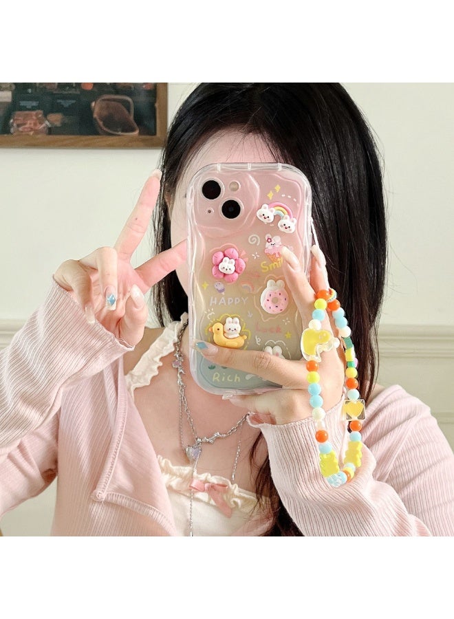 NIBEMINENT 3D Wavy Edge Protective TPU Case Cover For iPhone 16 Pro, Rainbow Duck With Duck Bracelet - Image 2