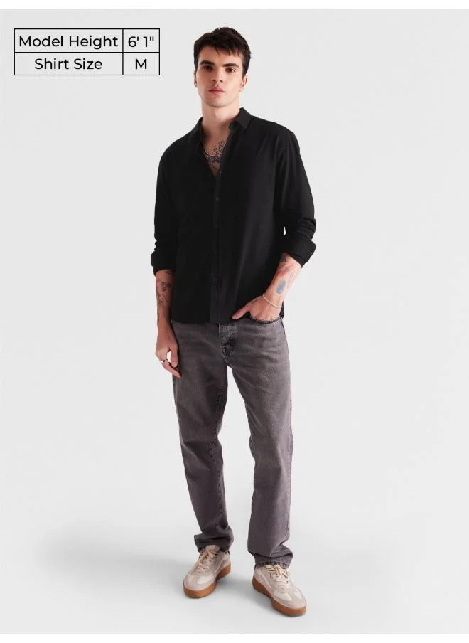 The Souled Store The Souled Store Men Textured Black Regular Fit Shirts
