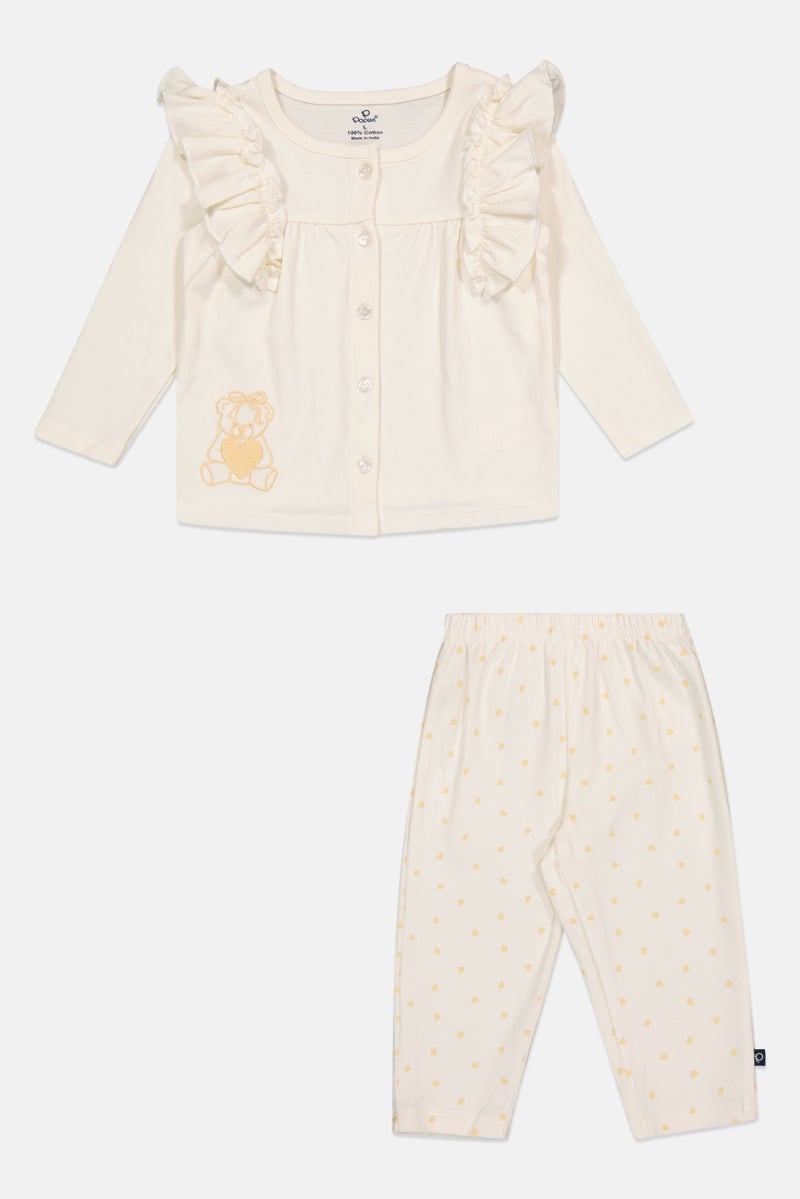 POPEES Toddlers Girl 2 Pcs Embroidered Top And Pants Set, Off White - Image 2