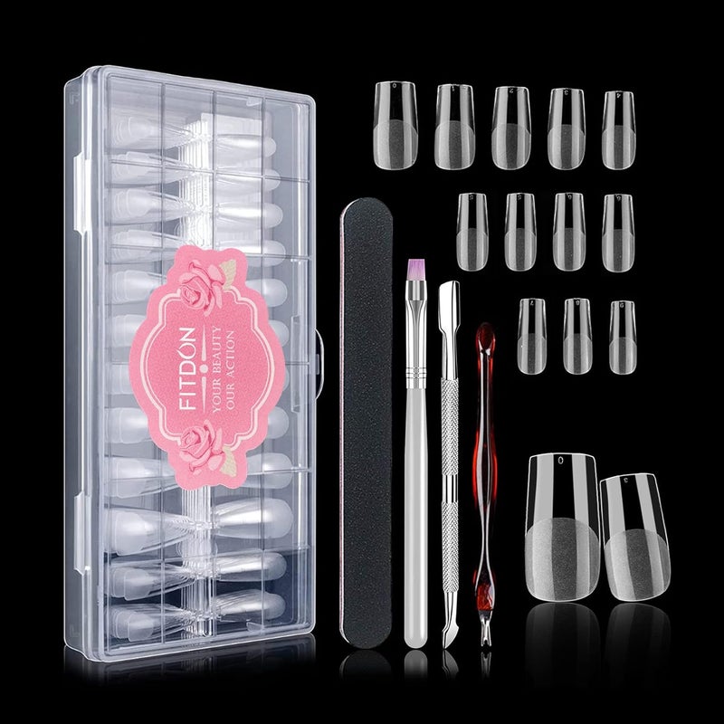 FITDON 240PCS Square Nail Tips Clear Acrylic False Nail Tips Full Cover Artificial Fake Nails for Nail Salons and DIY Nail Art