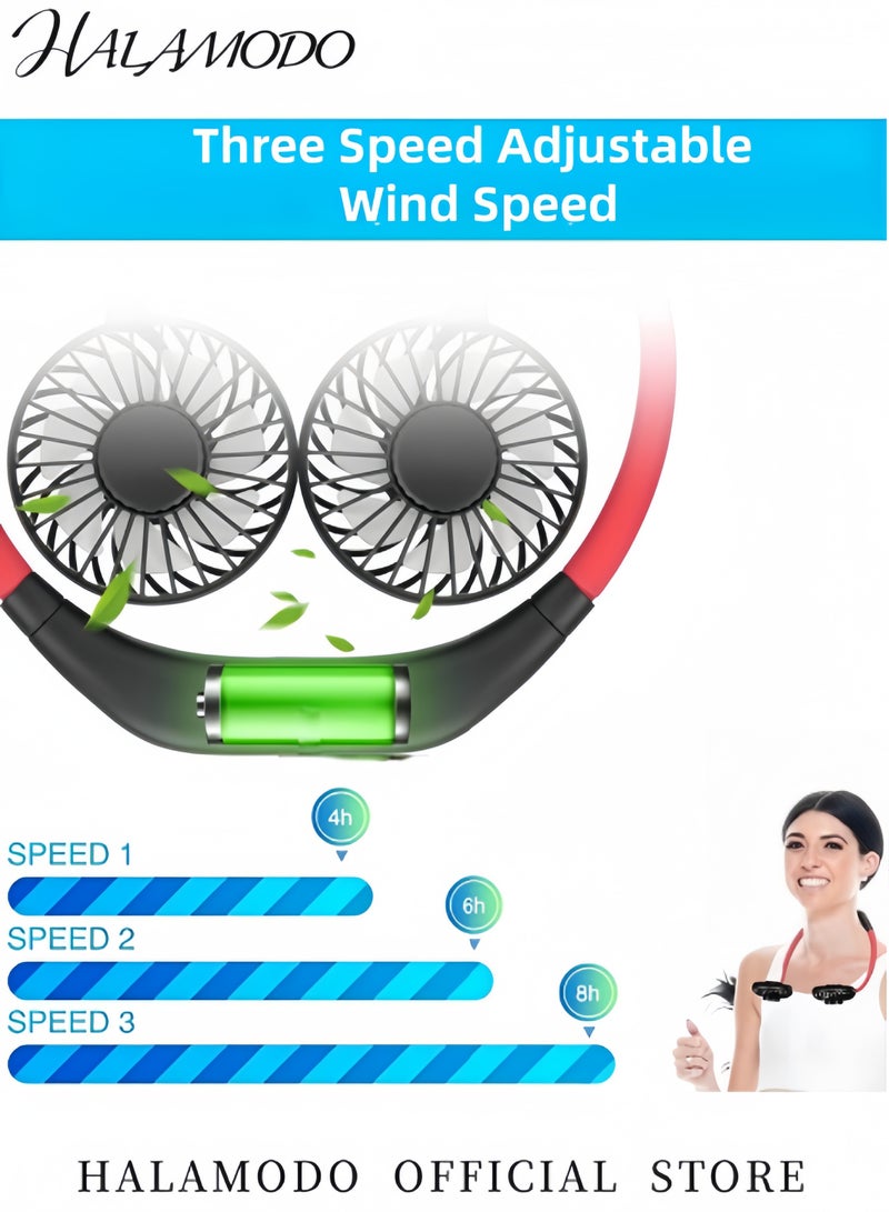 هالامودو مروحة رقبة محمولة محمولة على الرقبة مراوح رقبة شخصية USB صغيرة يمكن ارتداؤها بدون استخدام اليدين يمكن ارتداؤها باليدين، مراوح صغيرة محمولة صغيرة للتبريد حول رقبتك مع دوران حر 360 درجة للعمل والسفر والمكتب والقراءة في الهواء الطلق - Image 3