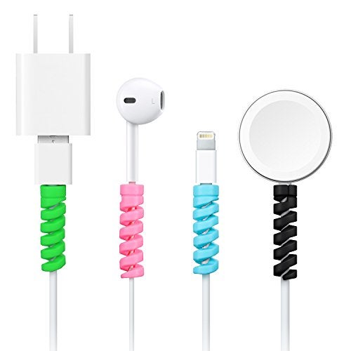 Jetec 24 Pcs Charger Cable Protector,Silicone Flexible Cable Saver,Spiral USB Mouse Wire Protector for Headphone Laptop Earphone Cell Phone Wrap Accessories (Black,Pink,Blue,Green) - Image 2