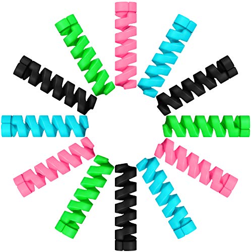 Jetec 24 Pcs Charger Cable Protector,Silicone Flexible Cable Saver,Spiral USB Mouse Wire Protector for Headphone Laptop Earphone Cell Phone Wrap Accessories (Black,Pink,Blue,Green) - Image 1