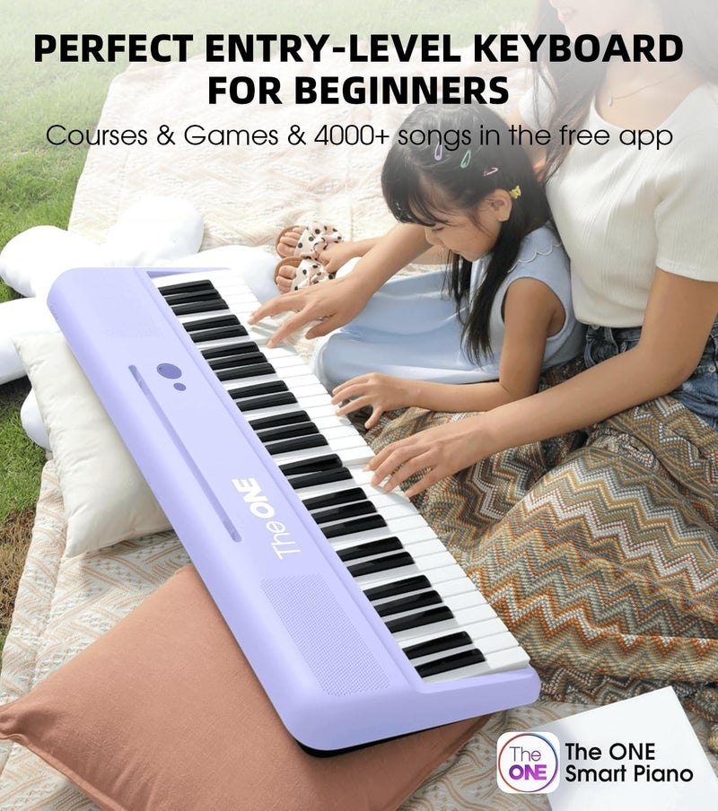 The ONE Smart Keyboard COLOR 61 Lighted Keys Piano Keyboard, Electric Piano for Beginners with 256 Tones, 64 Polyphony, Built-in LED Lights & Apps, Supports USB MIDI/Headphones (Purple) - Image 3