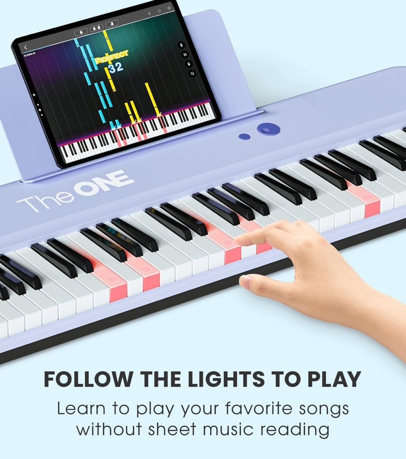 The ONE Smart Keyboard COLOR 61 Lighted Keys Piano Keyboard, Electric Piano for Beginners with 256 Tones, 64 Polyphony, Built-in LED Lights & Apps, Supports USB MIDI/Headphones (Purple) - Image 2