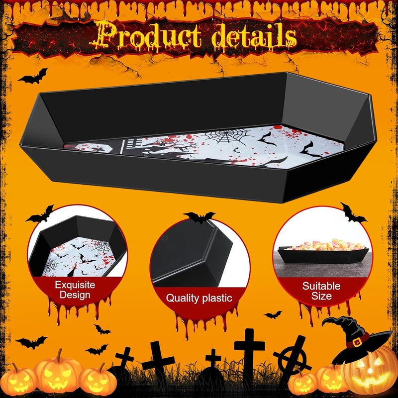 Wiwiqing 2 Pcs Halloween Candy Bowl Plastic Coffin Shaped Serving Tray Spooky Serving Dish Trick or Treat Candy Platter for Halloween Party Food Storage Charcuterie Board Serving Supplies (Castle) - Image 3
