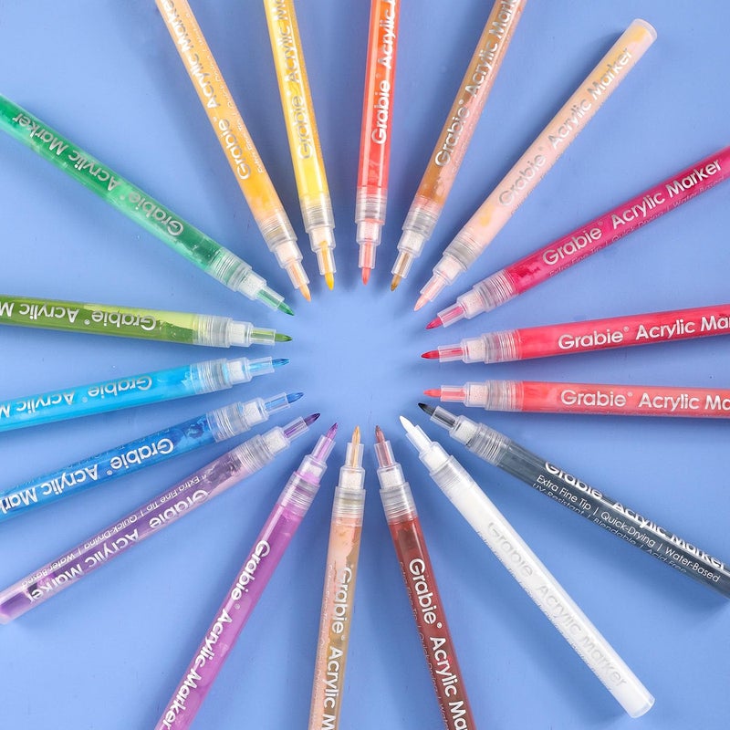 Grabie Acrylic Paint Pens Markers, 18 Colors, 0.7 mm, Extra Fine Tip Drawing Markers, Premium Paint Pens for Painting on Various Surface, Art Supplies - Image 2