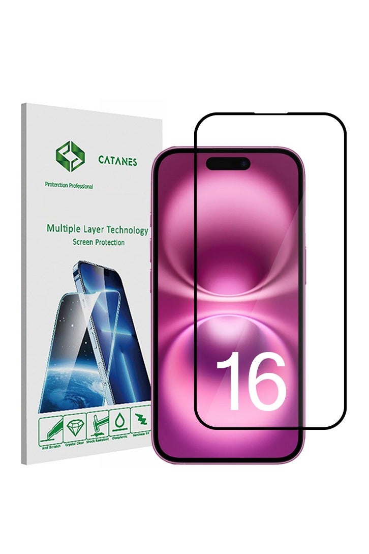 CATANES حماية شاشة لآيفون 16، درجة صلابة زجاج مقسى مقاوم للكسر، حماية شاشة تغطي كامل الشاشة، تركيب سهل - Image 1
