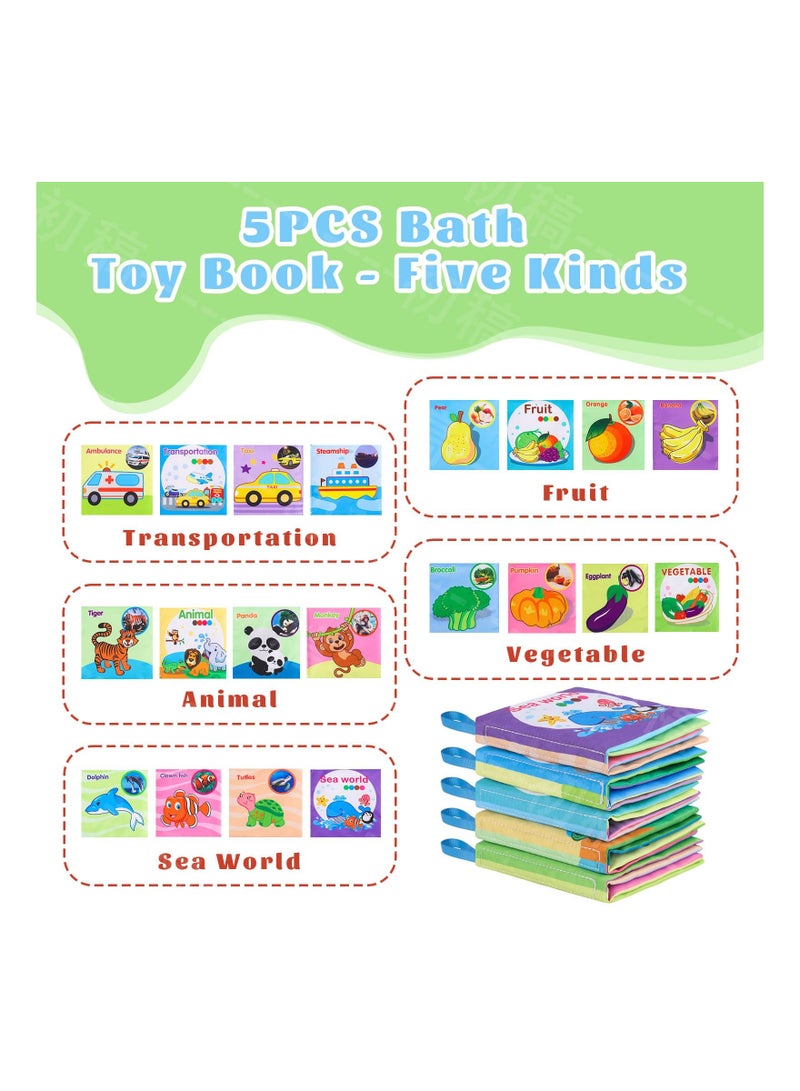 SOLARAE Baby Bath Books, Non-Toxic, Waterproof and Durable, Soft Fabric, for Baby Infant Toddler Kids, Bathtub Pool and Early Education First Toys for Infant Newborn Baby Toddlers Kids Birthday Gifts(5PCS ) - Image 2