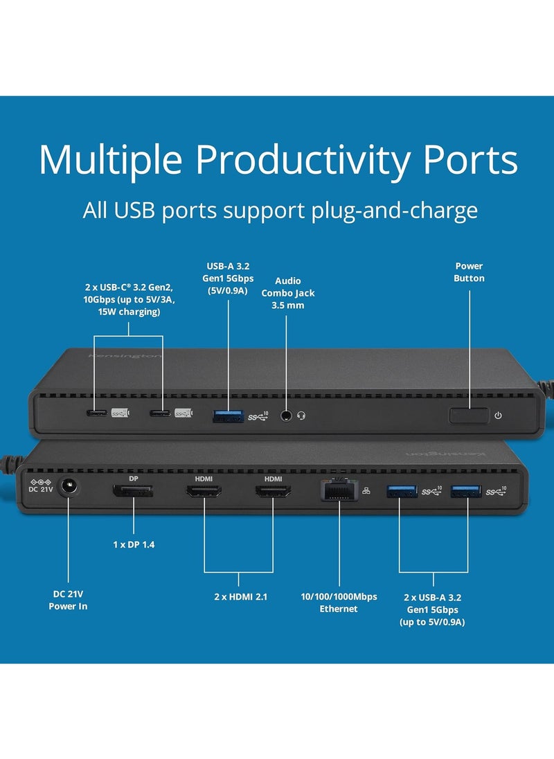 Kensington SD4842P USB-C Triple Video HD 1080p 120Hz Docking Station, Up to 100W Power Output, 5x Plug and Charge USB Ports, Made from Recycled Material  - Image 2