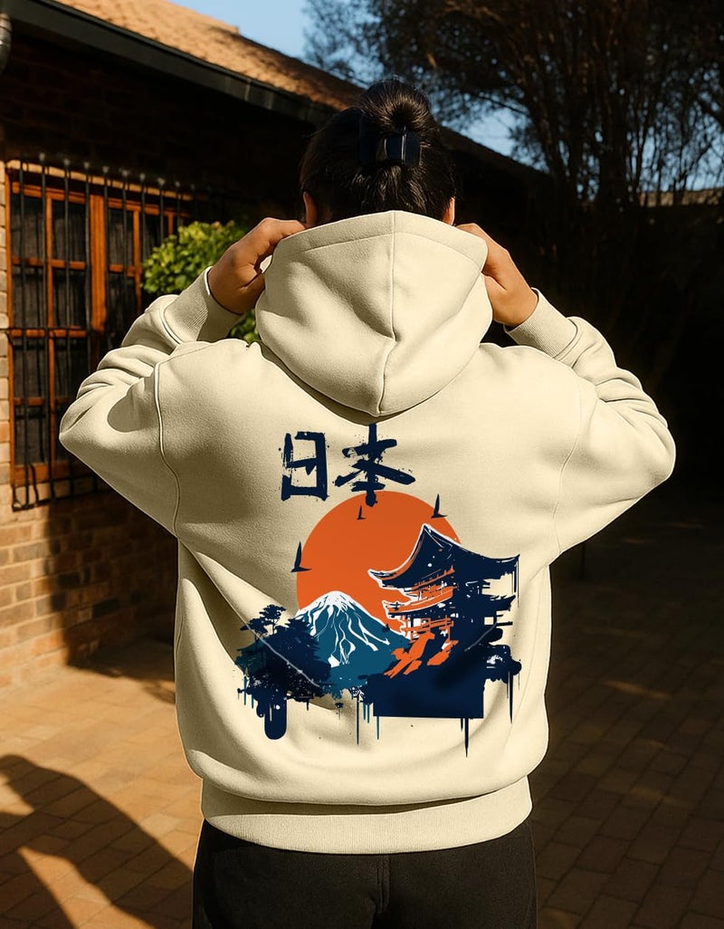 JUNEBERRY® Cotton Fleece Regular Fit Hooded Sweatshirt Lastest Back Graphic Printed Winter Hoodies for Women (W02_Nature_SYBN_L) - Image 2