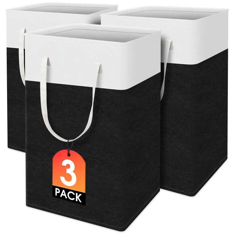 TasticTotes laundry basket 3-Pack, laundry hamper, Hamper with handles, collapsible laundry baskets, Waterproof dirty clothes hamper, Towel Storage for Home or Dorm, 75L-Black - Image 1