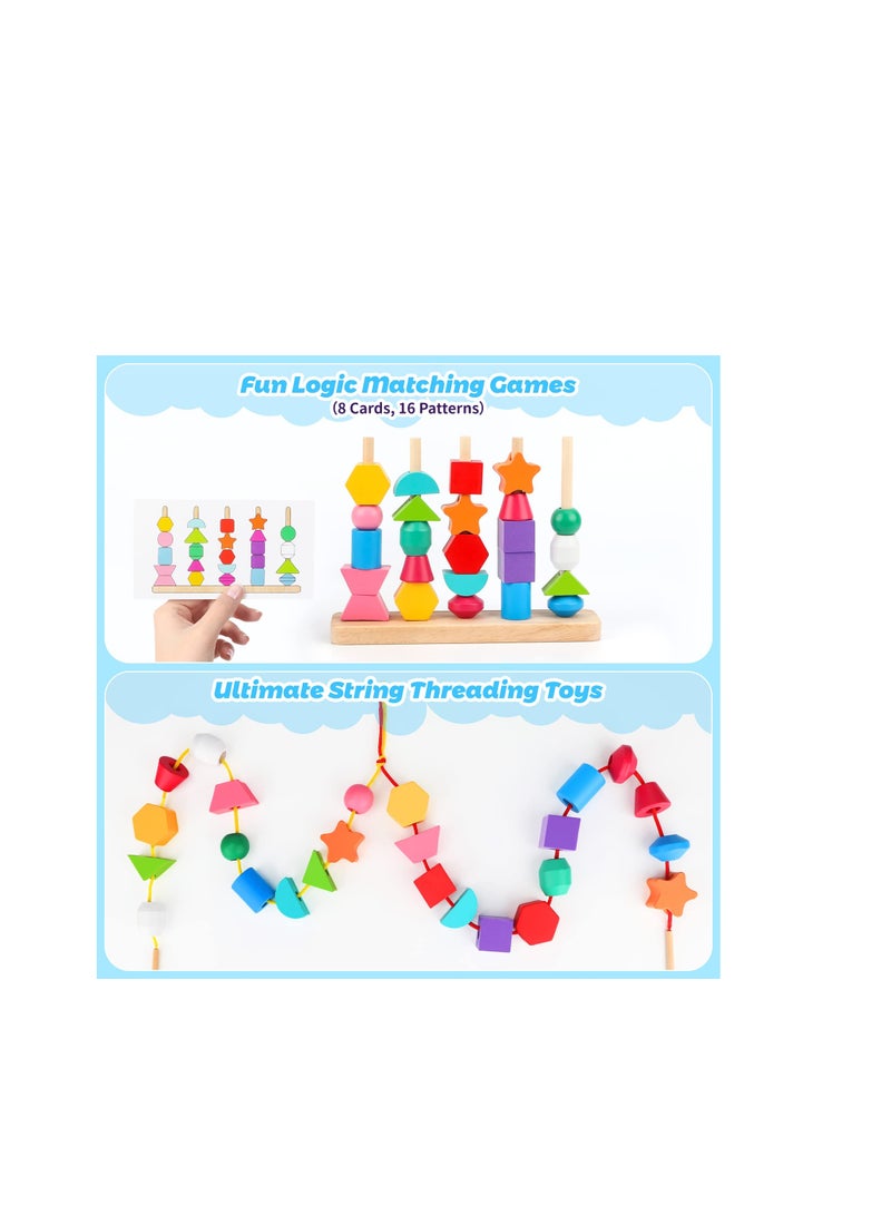 SOLARAE Montessori Toys, Wooden Beads Sequencing Toy, Stacking Blocks, Matching Shape Stacker, Preschool Educational Toys, Boost Child's Observation Skills - Image 4