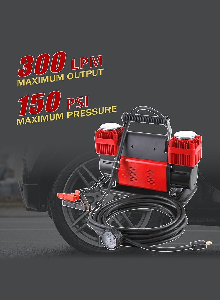 مستر سمارت ضاغط هواء محمول من Mr.Smart، رطل/بوصة مربعة، لتر/دقيقة، خرطوم ملفوف بطول ٢٦ قدمًا، سلك طاقة بطول ٨ أقدام مع مشابك بطارية، ٣ محولات فوهات - Image 2