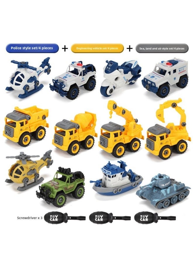 Screw Engineering Car Disassembly Screw Disassembly 2-year-old Boy 4 Suit A Car 3 Children Assembly Toys Female 6 Babies-Color:☆♥☆[disassembly And Assembly Of Police Car + Engineering + Sea, Land And Air] 12 Pieces In Total + 3 Screwdrivers♥