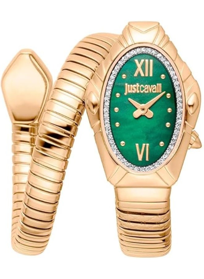 Just Cavalli Women's Analog Quartz Watch, Stainless Steel Snake Bracelet, Gold-Tone, JC1L357M0035 - Image 1