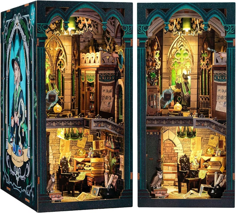 CUTEBEE Book Nook kit - DIY Miniature House Kit for Adults, Magic Dollhouse Kit Bookshelf Decor 3D Wooden Puzzle Model Building Set, Gifts for Family and Friends (Darkness Common Room) - Image 1
