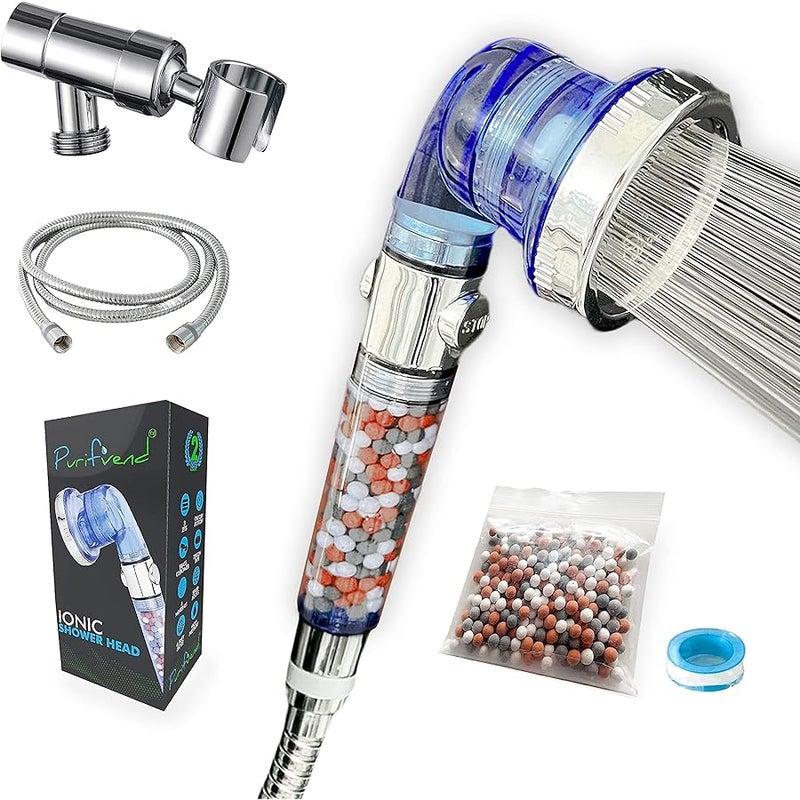 NEW!!! (5 pieces) Quality Ionic Shower head set High Pressure Rainfall Head Filter Handdheld With hose and shower attached. Can be used in RV. Filtered water. For hard water and chlorine - Image 1