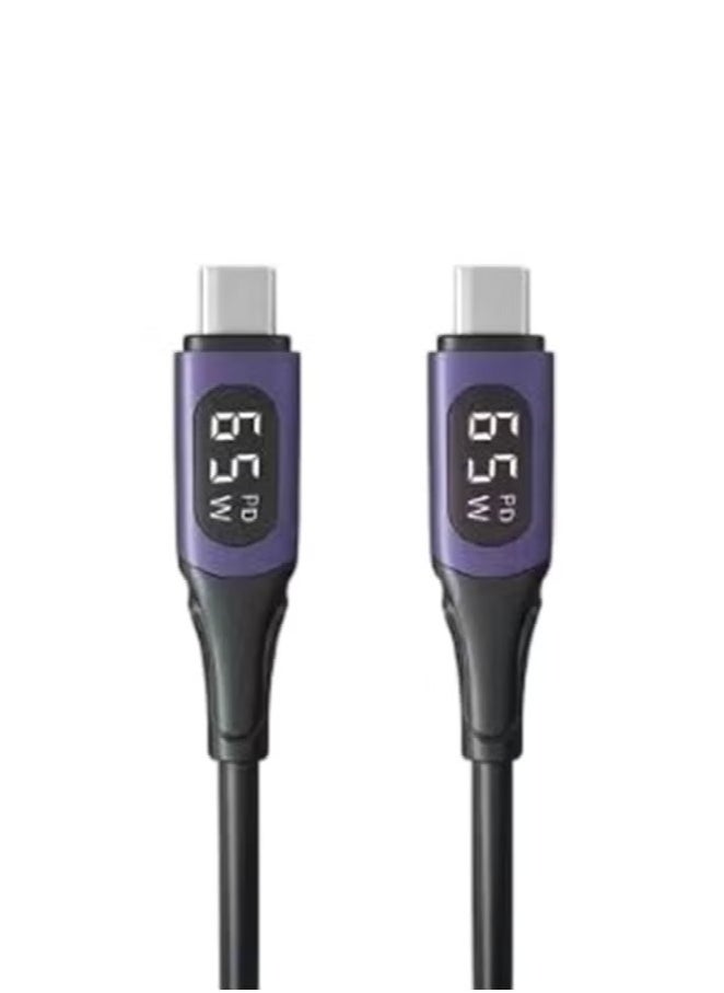 Generic 120cm USB Type-C Fast Charging Data Cable with LED Digital Power Display – 65W High-Speed Charging Cord for Laptops, Smartphones, Tablets & More – Durable Braided Design with Real-Time Wattage Monitor  - Image 1