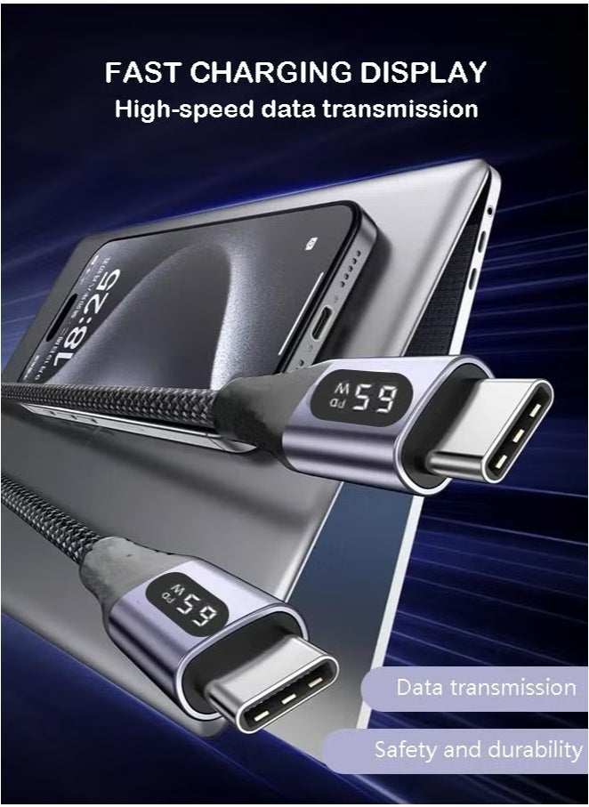 Generic 120cm USB Type-C Fast Charging Data Cable with LED Digital Power Display – 65W High-Speed Charging Cord for Laptops, Smartphones, Tablets & More – Durable Braided Design with Real-Time Wattage Monitor  - Image 3