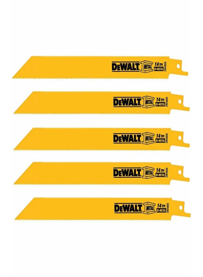DEWALT Reciprocating Saw Blades, Straight Back, 8-Inch, 14 TPI, 5-Pack (DW4809) - Image 1