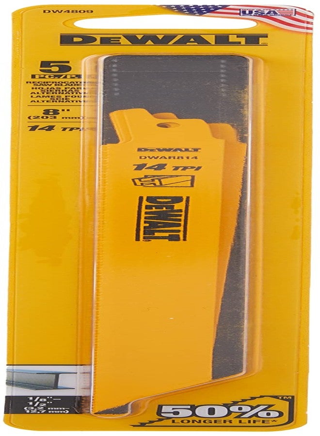 DEWALT Reciprocating Saw Blades, Straight Back, 8-Inch, 14 TPI, 5-Pack (DW4809) - Image 3