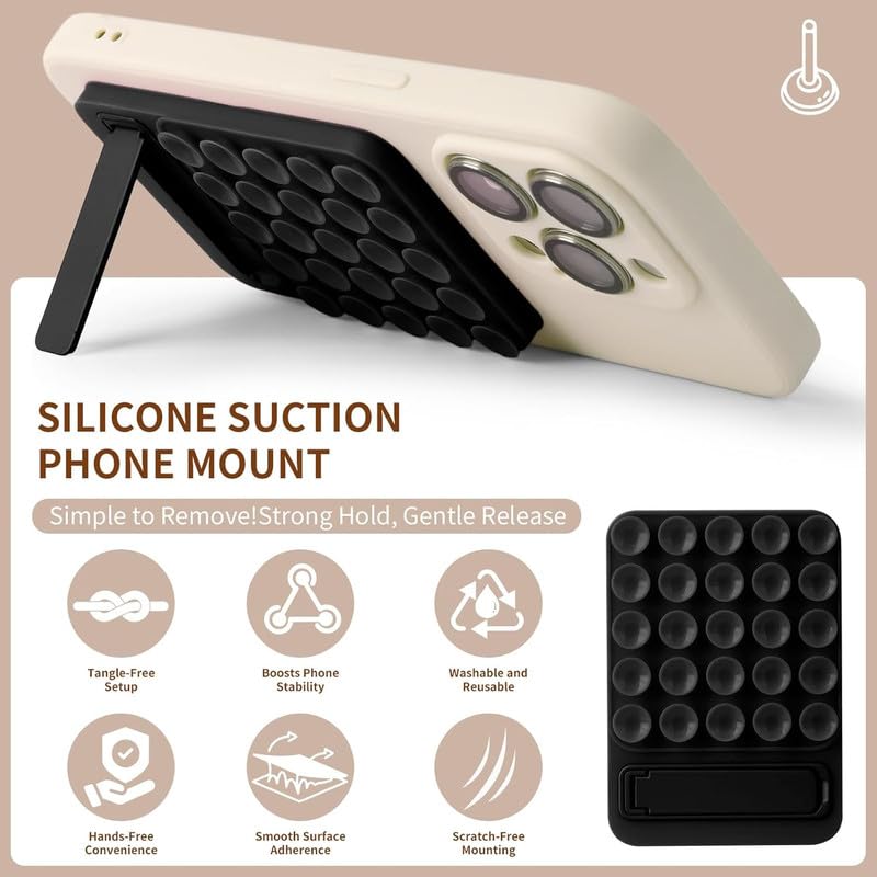 ClickCase 2 in 1 Sticky Phone Grip with Powerful Silicone Suction Cup & Kickstand Mount for Any Mobile Phone,Provides Multiple Mounting Options for Selfies,Reels & Video Recording (Black) - Image 2