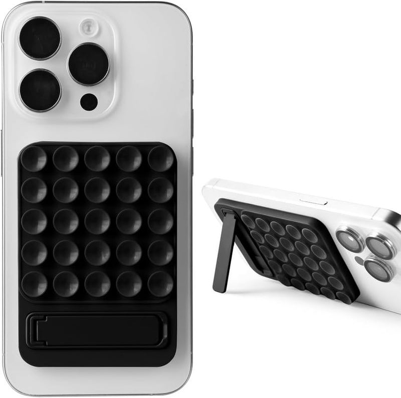 ClickCase 2 in 1 Sticky Phone Grip with Powerful Silicone Suction Cup & Kickstand Mount for Any Mobile Phone,Provides Multiple Mounting Options for Selfies,Reels & Video Recording (Black) - Image 1