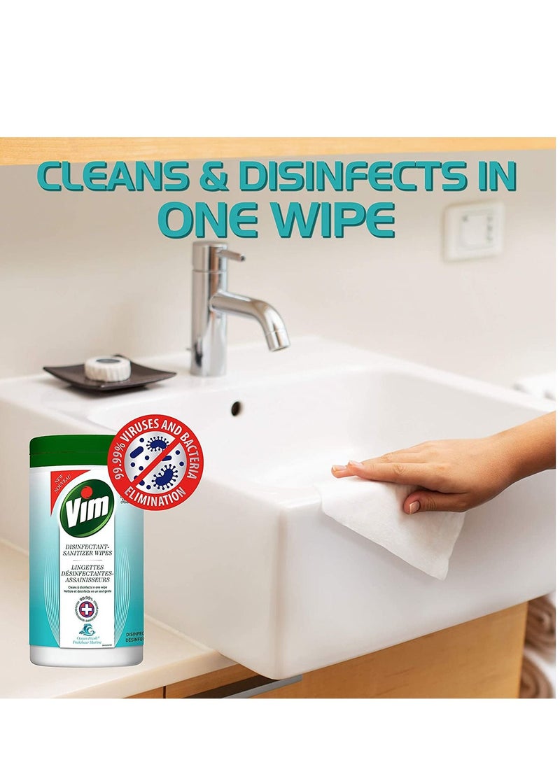 Generic - Vim Multi-Purpose Disinfectant-Sanitizer Wipes, 99.99% Virus and Bacteria Elimination, Ocean Scent, 75 Count, Cleans and Disinfects In One Wipe - Image 1