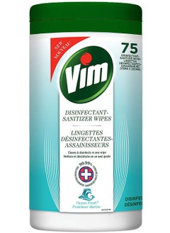 Vim Multi-Purpose Disinfectant-Sanitizer Wipes, 99.99% Virus and Bacteria Elimination, Ocean Scent, 75 Count, Cleans and Disinfects In One Wipe