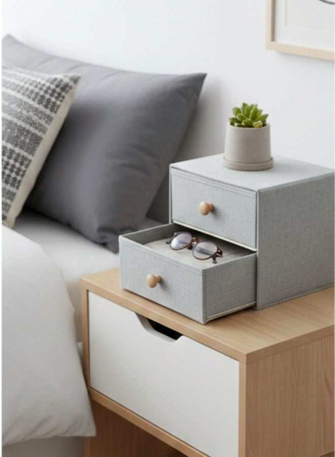 هابي هوم منظم وخزانة تخزين من القماش مع درجين – صناديق تخزين من الكتان عالية الجودة لتنظيم الملابس الداخلية، الجوارب، البرا، الإكسسوارات والأغراض الصغيرة | قابل للطي لتوفير المساحة | مثالي لغرفة النوم، غرفة المعيشة، الطاولة أو الرف 21*21 سم - Image 4