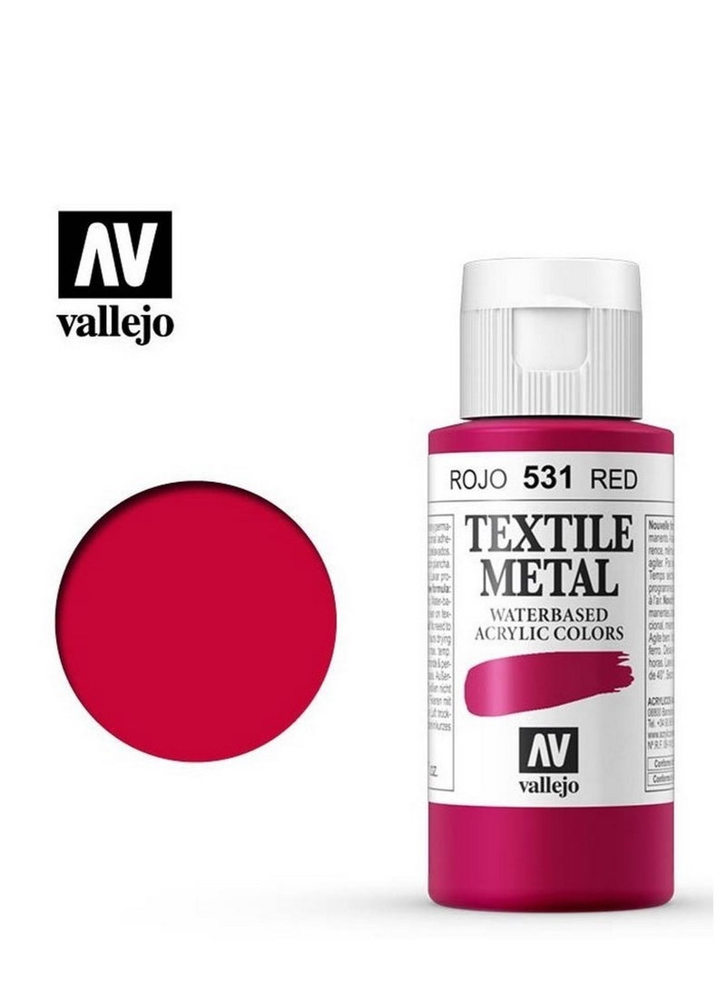 فاليجو طلاء قماش أحمر معدني 531 - زجاجة 60 مل بلمسة نهائية معدنية قابلة للغسل