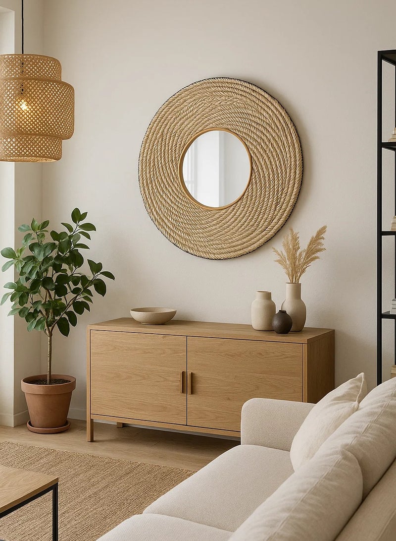 لوفت كليفين، مرآة دائرية، 80X80X1، قماش، بيج مع معدن نحاسي AA3153R53. - Image 1